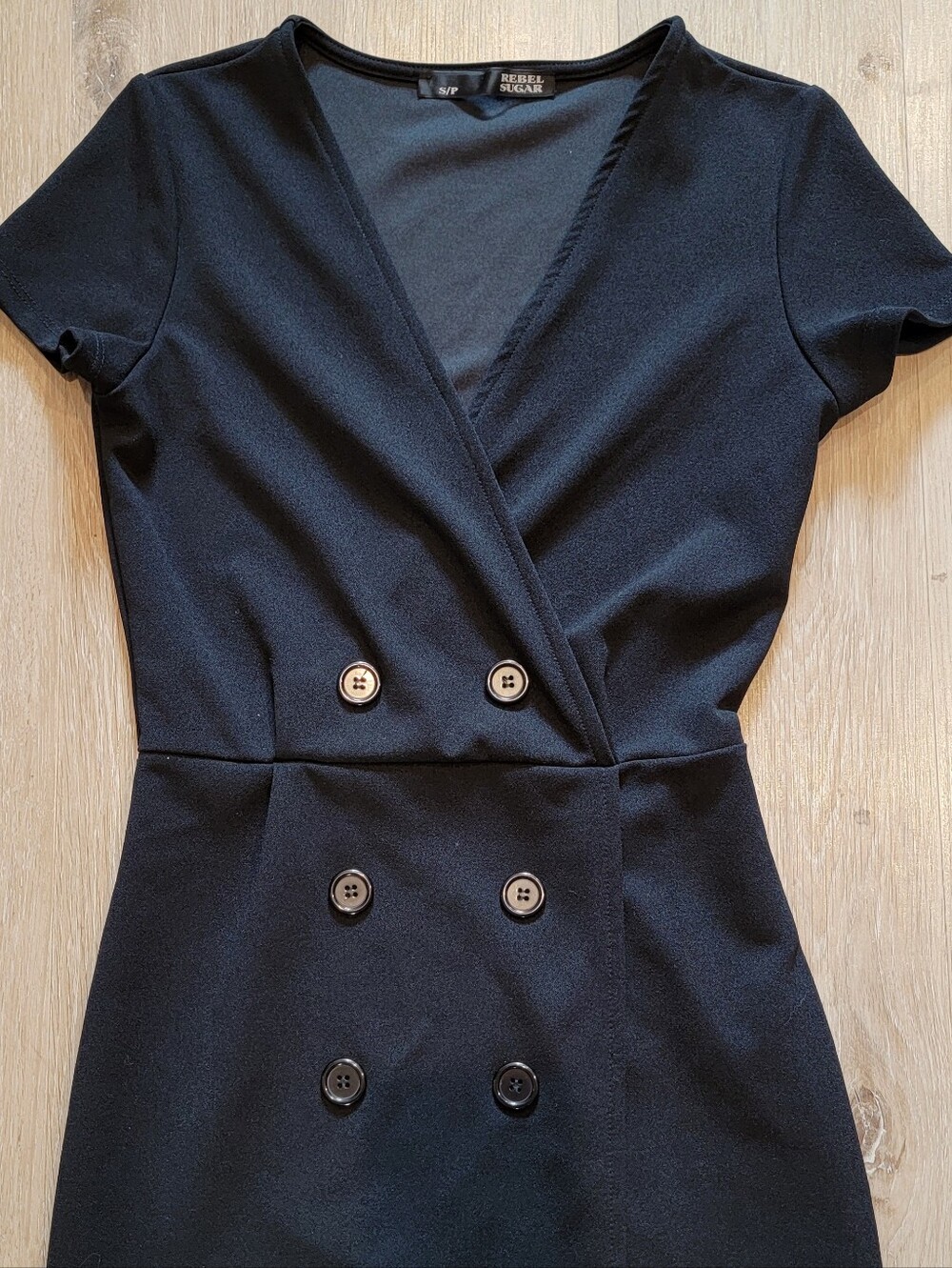 Black double-breasted faux wrap dress - Picture 2 of 5